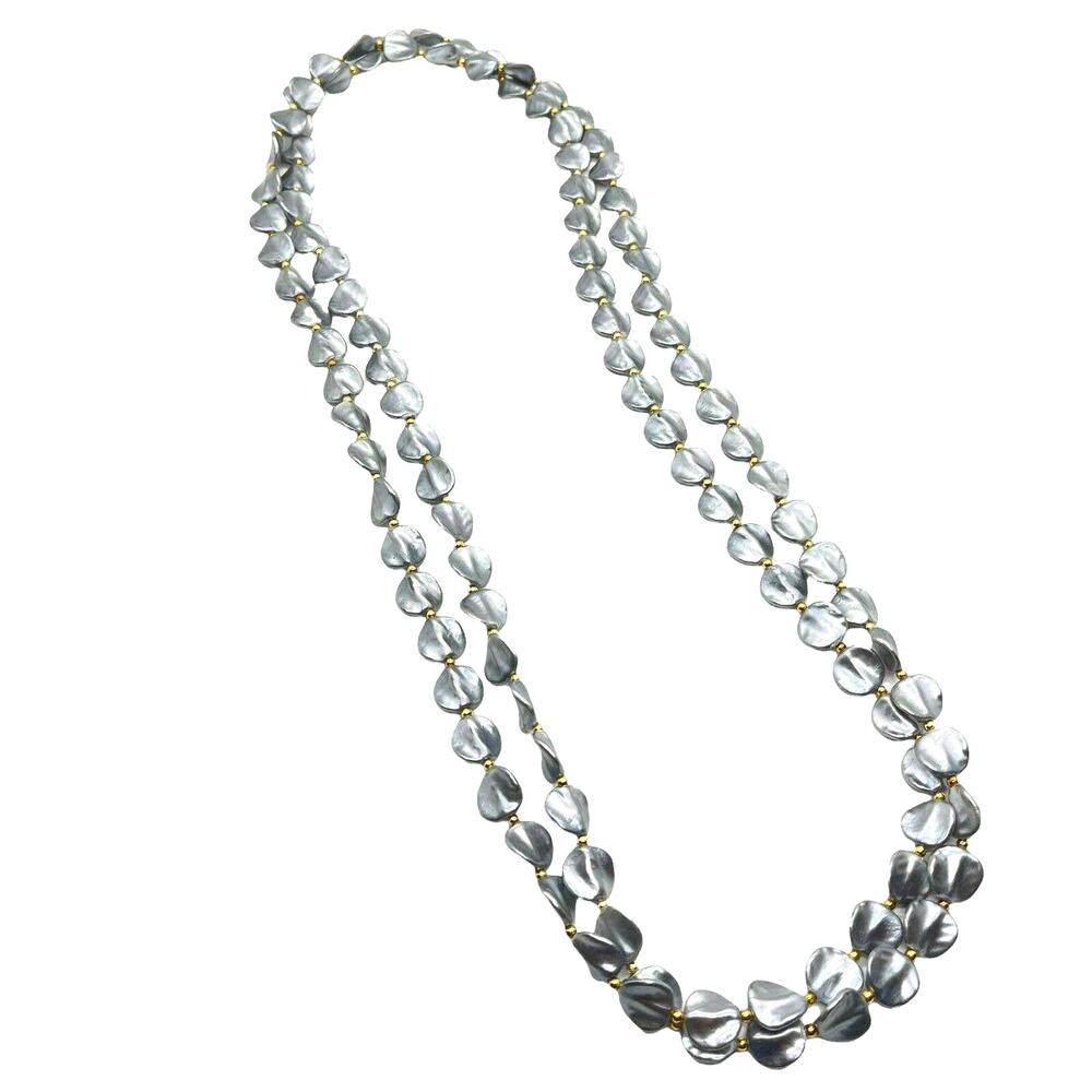 Retro Beaded Necklace Set Of 2 Vintage Womens Silver Gold Tone Metallic Plastic
